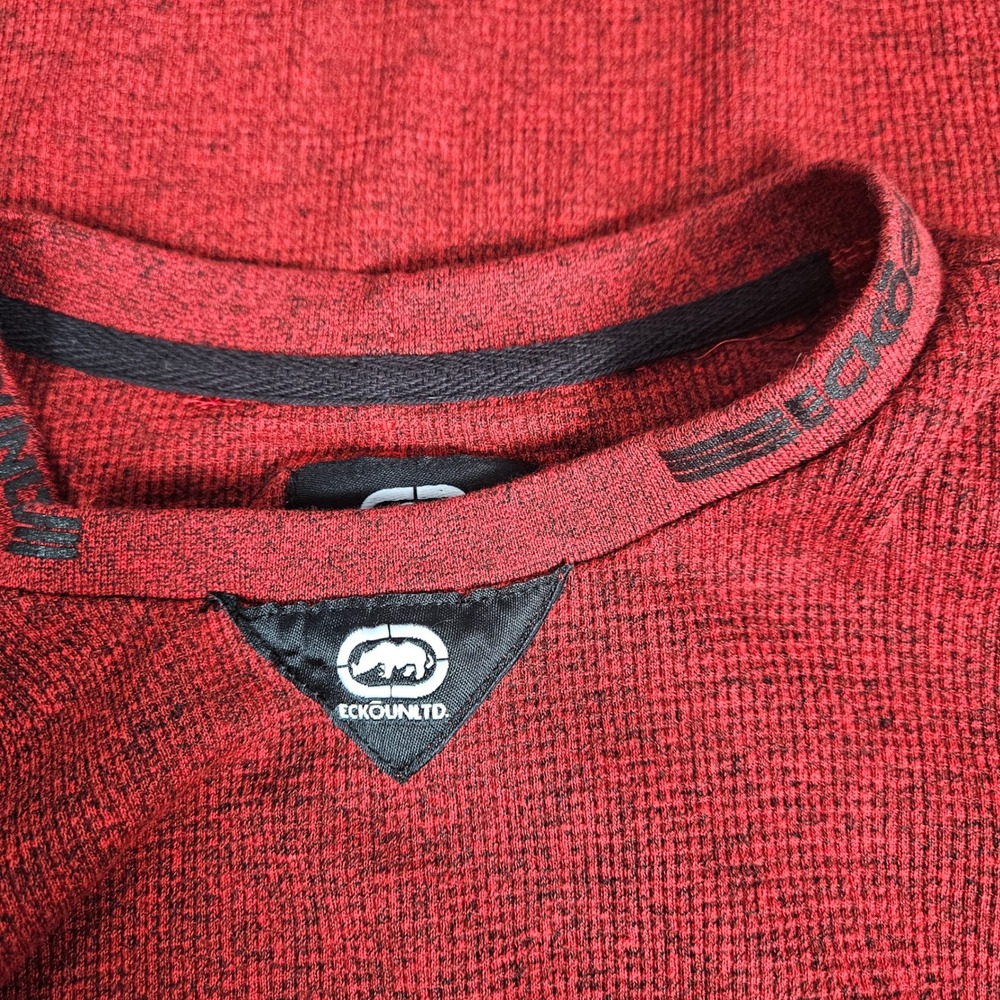 Ecko Unltd Mens M Thermal Knit Shirt Waffle Crewneck Long Sleeve Red Streetwear - Picture 4 of 9